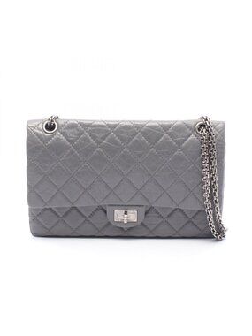 Chanel Shoulder Bag 2.55 Quilted Double Flap Gray Calfskin Chain